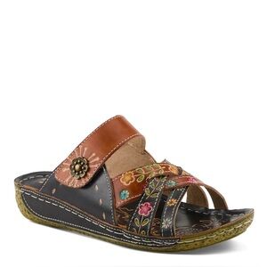 L'Artiste Leigh Women’s Orange & Navy Floral Leather Sandals